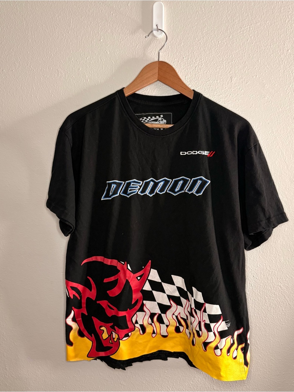 Demon Graphic T-Shirt - Black with Red & Yellow Flame Design